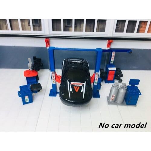 1:64 Scale Garage Scene Car Model Scene Garage Repair Machinery Lift Model Repair Tool Set Scene Layout Toy Free Delivery