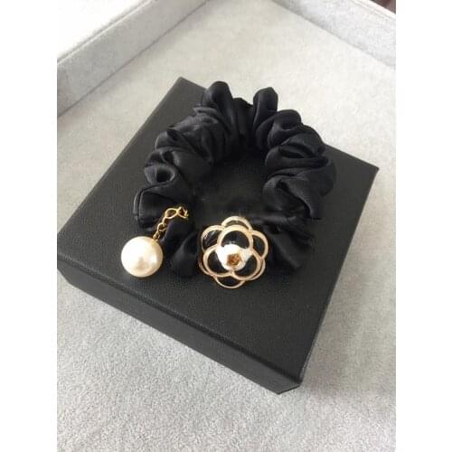 Fashion Enamel Camellia Hair Jewelry Pearl Tassel Elastic Hair rope for Women Girls Party Accessories Brand Headwear Z065