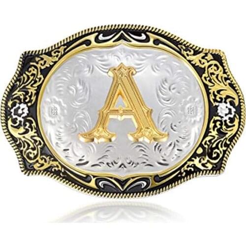 Western Mens jeans belt buckle silver gold zinc alloy belt buckle 26 Letters ABCD TO Z last name high-grade retro pattern