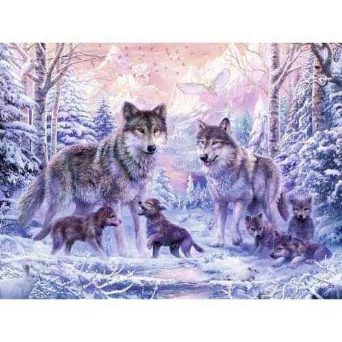 Moon And Wolf Cross Stitch Embroidery 11CT Kits Needlework Craft Set Cotton Thread Printed Canvas Home Decoration Wholesale