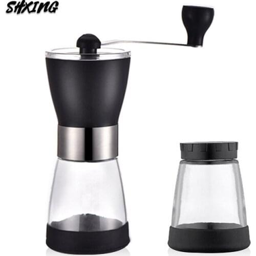 Two-piece Coffee Grinder Set Stainless Steel Glass Adjustable Coffee Bean Grinder with Storage Tank, Easy-to-clean Kitchen Tools