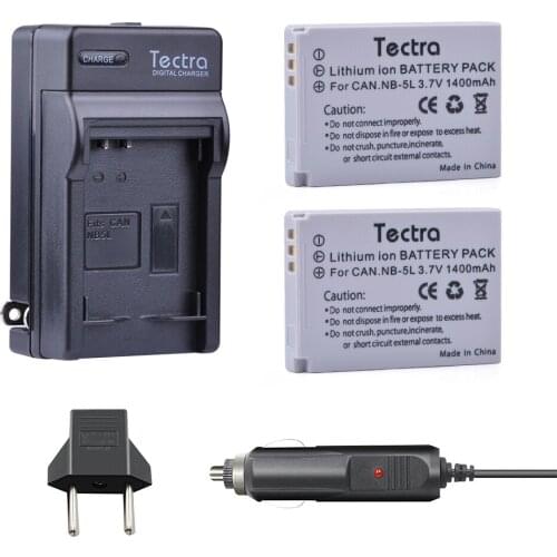 Tectra 2PCS NB-5L Camera BATTERY+ Digital Charger+Car Plug for Canon S110 SX200 SX210 SX220 SX230 IS HS IXUS 850 870 800 860 990