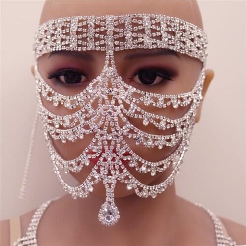 New Rhinestone Exquisite Mask Jewelry Bling Crystal Face Accessory Mask Halloween Dancing Party Mask Luxury Tassel Mask Jewelry