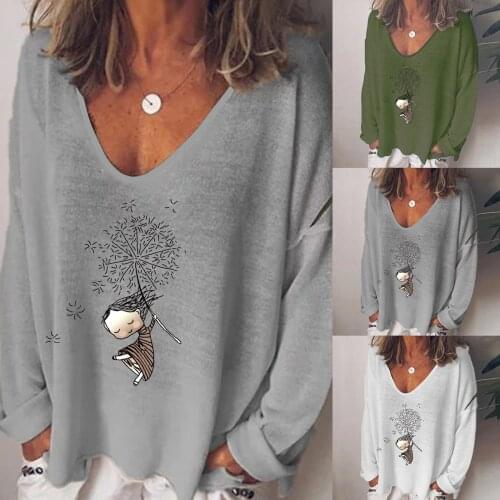 Autumn Womens Blouse Fashion Long Sleeve Blouse Casual V-neck Print Blouse Shirts Tunics Vintage Pullover Vintage Tops 2021 New