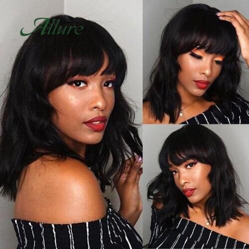 Body Wave Wig With Bangs For Black Women Human Hair Remy Brazilian 150% Density Long Curly Wigs Full Machine Wig Allure