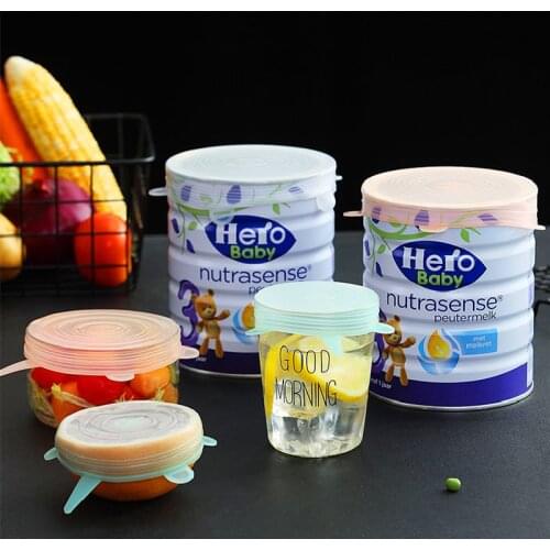 PDQ 6 Pcs/Set Food Silicone Cover Cap Universal Silicone Lids For Cookware Bowl Reusable Stretch Lids Kitchen Accessories