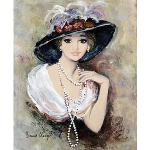 Full Square Diamond painting Round stone Hat woman mosaic 5d Embroidery cross stitch Home decoration picture of rhinestone art