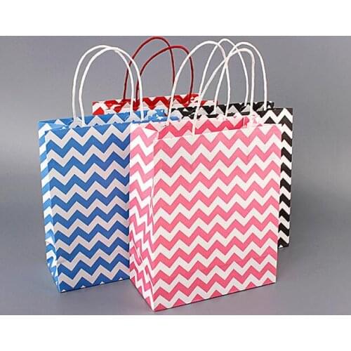 20PCS 23*18*10cm chevron kraft paper gift bag Festival Paper bag with handles Fashionable jewellery bags wedding birthday party