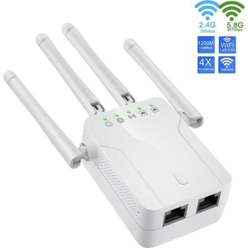 WiFi Range Extender 1200Mbps WiFi Repeater Wireless Signal Booster 2.4 & 5GHz Dual Band Internet Amplifier for Home Office Hotel