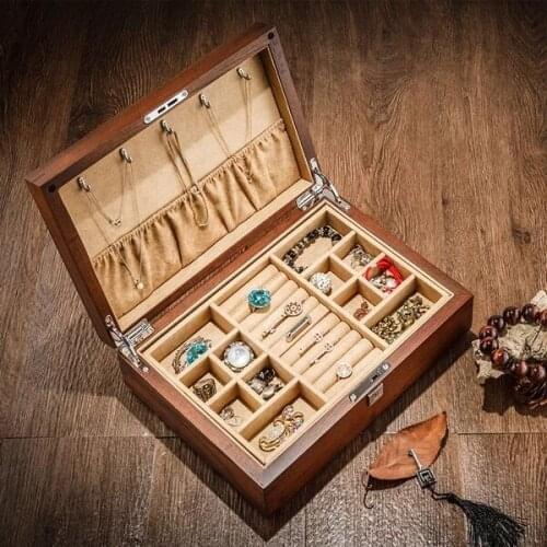 Luxurious Old Elm Pure Wooden Double Jewelry Box Collection Storage case table toys organizer craft storage with Lock MSSH007