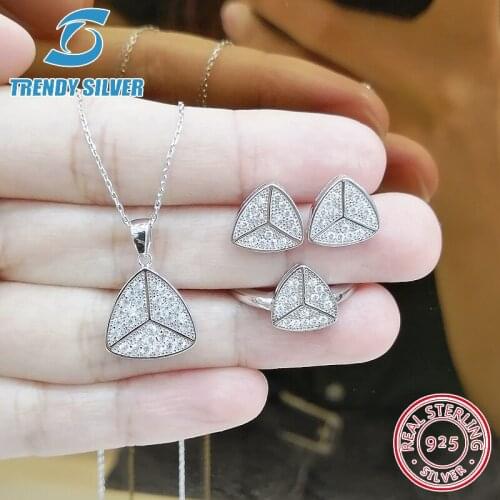 Complete pure 925 sterling silver zirconia clear CZ luxury jewelry set ring earrings for woman pendant necklace trendy design