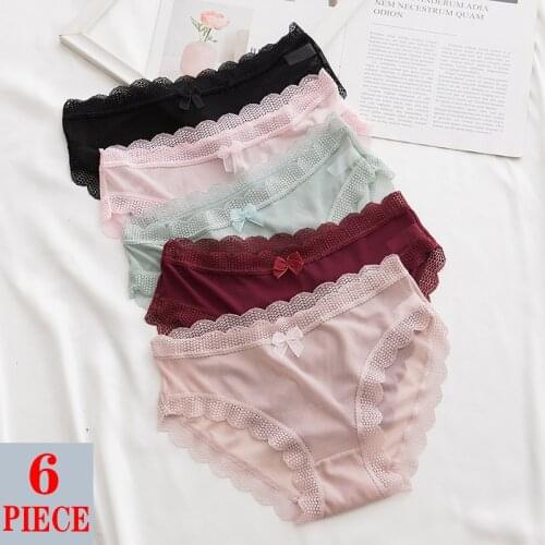 Sexy Panties Women Lace Panties Underwear Low-waist Briefs Transparent Bow Soft Lingerie Underpants G-String Solid Color Panty
