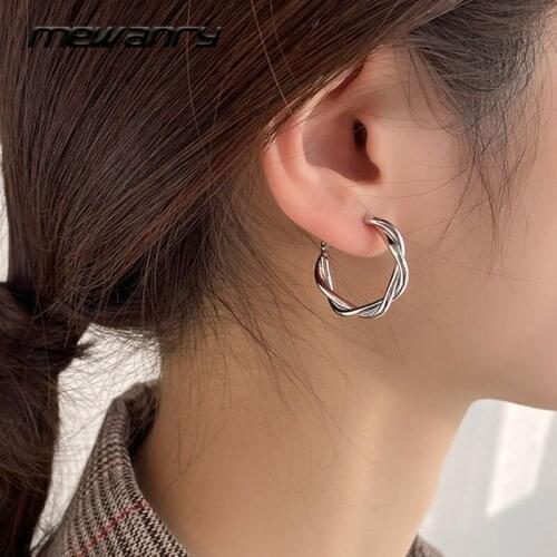 Mewanry 925 Sterling Silver Hoop Earrings for Women New Trend Elegant Circle Twist Party Jewelry Birthday Gifts Prevent Allergy