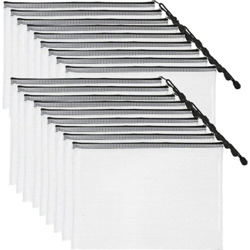 18 Pack Mesh Zipper Pouch Document Bag 4A Waterproof Document Pouch for School Office Supplies, Cross Stitch Organizing Storage