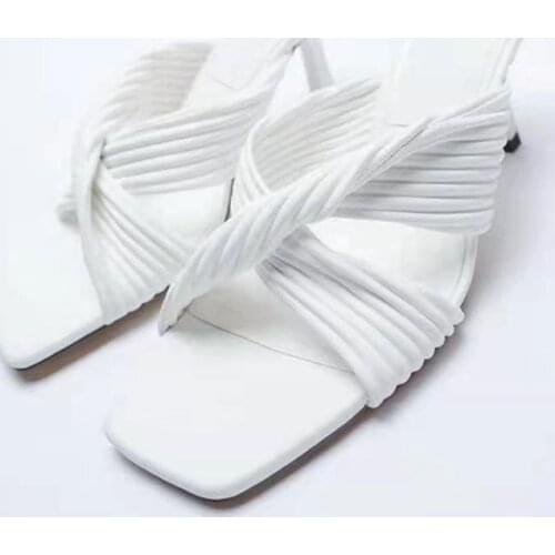 Slippers Women Summer Slides Shoes Med Thin Heels Heeled Mules Pantofle High 2021 Basic Rome Microfiber Rubber PU Bonded