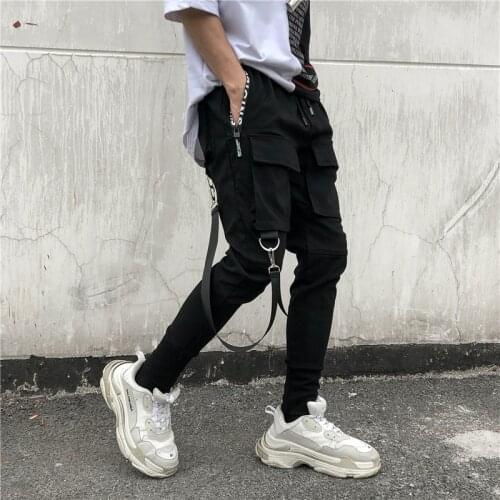 Autumn men black hip hop punk harem pants joggers nightclub DJ singer hiphop cargo pants men ribbons streetwear stage trousers