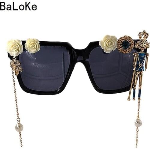 New Baroque King Doll Chain Decoration Sunglasses Fashion Women Retro Sunglasses Flowers Women Outdoor Fashion Sunglasses