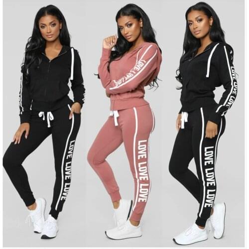 Spring Autumn Tracksuit 2 Piece Set Women Zipper Hooded Sweatshirt Top And Pants Suit Letter Print Casual Clothes Jogging Femme