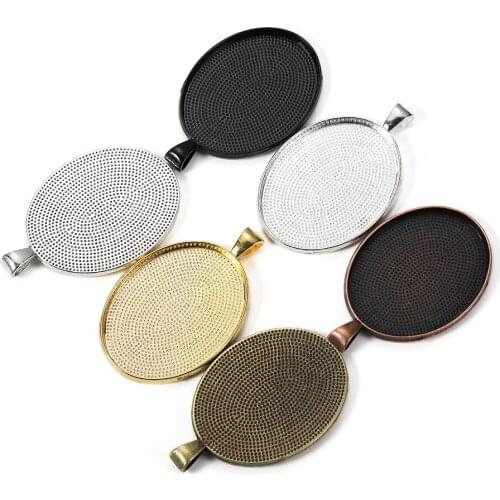 5pcs/lot 30x40mm Glass Gold Oval Pendant Blank Settings Cabochon Base Cameo Tray For DIY Jewelry Making Finding Accessories