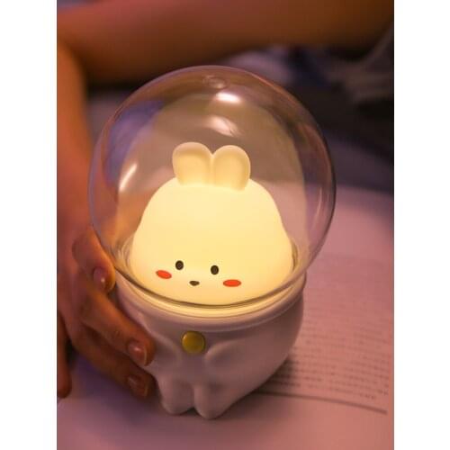 LED Night Light Space Capsule Cute Cat Rabbit Lamp kawaii For Kid Baby Children Bedroom Bedside Decor Soft Warm Gift Lamps
