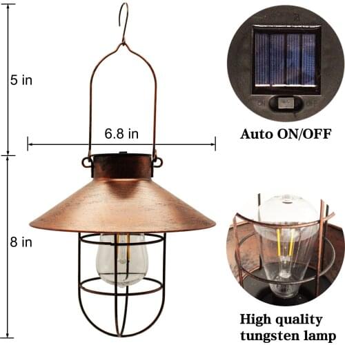 Lamp Outdoor Hanging Waterproof Vintage Metal Solar Garden Lights with Tungsten Bulb Decorative for Patio Backyard