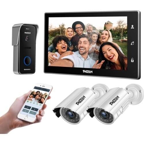 TMEZON 10 Inch Wif Video Door Phone Intercom Doorbell Home Security System Door Speaker Call Panel+7 inch Monitor +2x960p Camera