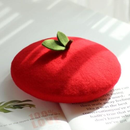 Japanese small fresh green leaf fruit pumpkin hat children autumn and winter parent-child children wool cute apple beret