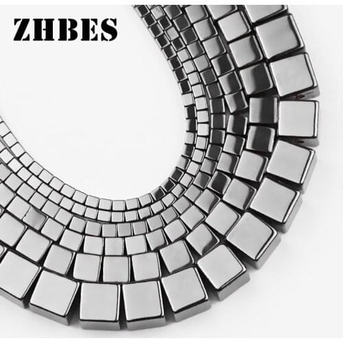 ZHBES 2/3/4/6/8/10MM Square Cube Natural Black Stone Hematite Spacers Loose Beads For Jewelry Making DIY Bracelet Accessories