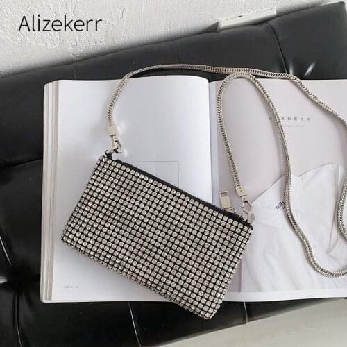 Chain Diamonds Crossbody Bag women 2021 New Luxury Brand Women Fashion Shiny Rhinestones Purses And Handbags Ladies Phone Bag