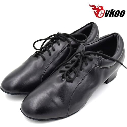 Evkoodance Latin Ballroom Dancing Shoes Size 4.5-13.5 Black Genuine Leather 4 cm Low Heel Dance Shoes For Men Evkoo-367