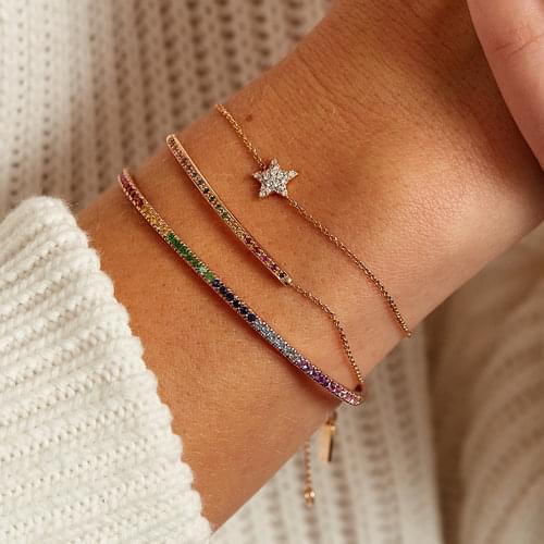 Tiny bar charming simple hot fashion elegant jewelry bracelet for women 925 sterling silver rainbow colorful cz charm braceletS