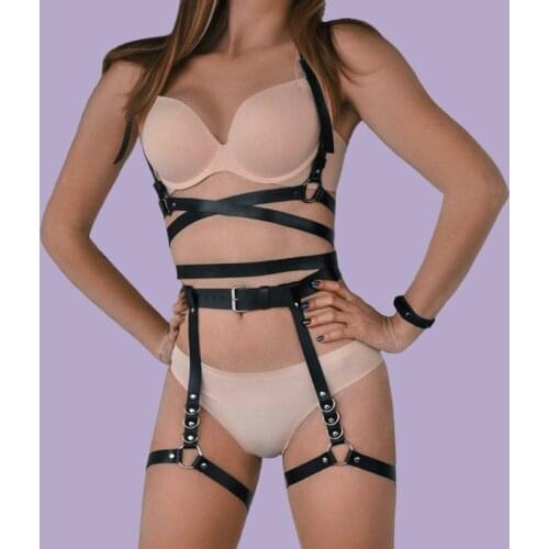 Womens Harness Bra Body Bondage Bdsm Erotic Costumes Sexy Lingerie Harness Set 2pcs Band Waist To Leg Garter Belt Goth