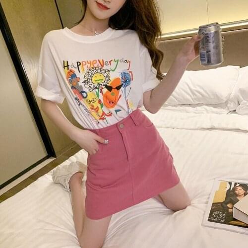 Skirt Suit Denim Skirt Female Summer New Style Western Style Age-reducing Casual Fashion T-shirt Short Skirt Two-piece Suit