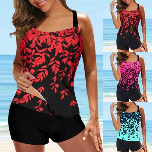 Women Swimsuit Sexy Tankini Large Bikini Digital Print Suspender Beach Split Swimwear Two Piece Bathing Suit Plus Size Tankini