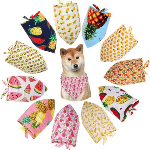 Fruit Print Pet Dog Bandana Small Dog Cat Scarf Adjustable Cotton Dog Puppy Bandanas Bibs Summer Pet Dog Grooming Accessories