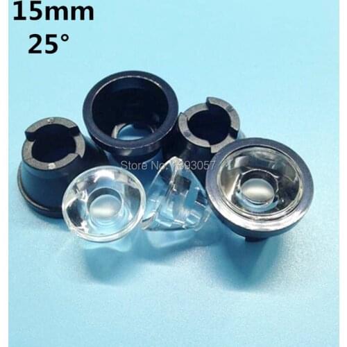 100set/lot, LED lens 15mm concave lenses 25 degrees with holder set sell, optical lens 1W 3W power lens Reflector Collimator