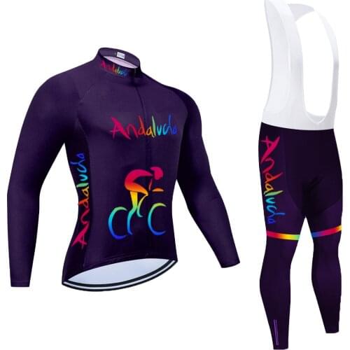2021 Andalucia Team Long Sleeve Cycling Jersey Sets 20D Gel Bib Pants Long Sleeve Ropa Ciclismo Bicycle Maillot Ciclismo Hombre
