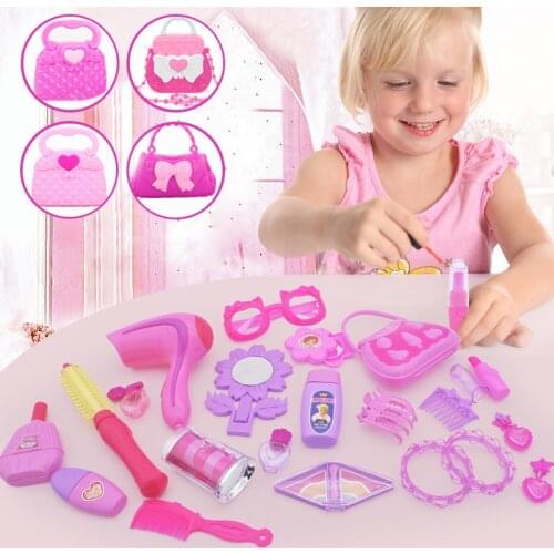 24-34PCS Makeup Toys Pretend Play Pink Set Princess Hairdressing Simulation Plastic Toy Dressing Cosmetic For Girls