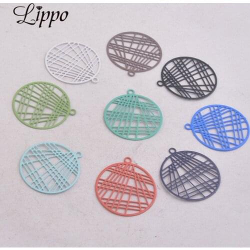 50pcs AC7406 20*22mm Painted Round Charms Green Coral Color Pendants DIY Earrings Findings