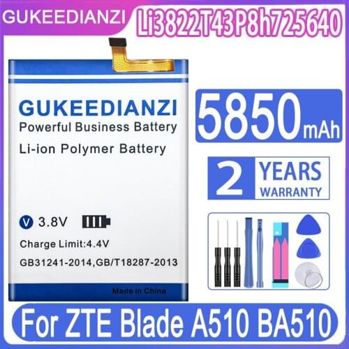 GUKEEDIANZI 5850mAh Li3822T43P8h725640 Battery For ZTE Blade A510 A 510 BA510 CellPhone NBattery+Tool