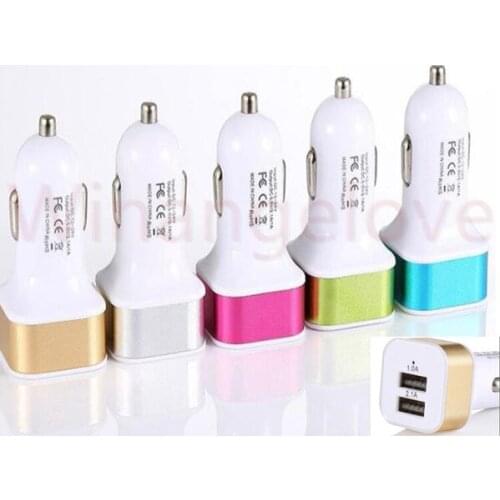 Car Charger 2.1A+1A Dual usb ports Aluminum Alloy metal Car Charger Adapter for iphone 4 5 6 7 for samsung s9