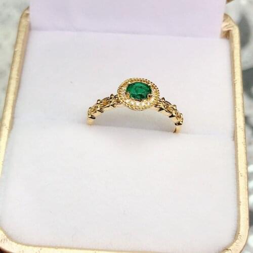 AZJ Emerald Ring Pure 18K Yellow Gold Jewelry Nature Green Emerald Gemstone Diamond Female Rings for women Fine Ring