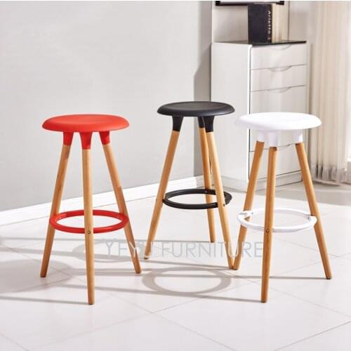 Minimalist Modern Design Plastic and Solid Wood Bar Stool Wooden Counter Stool Simple Design Bar Chair Living Room Furniture set