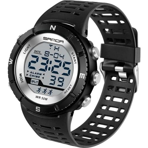 SANDA Brand Mens Countdown Stopwatch Outdoor Sport Watches LED Electronic Digital 50M Waterproof Wristwatch For Man Boy Watch