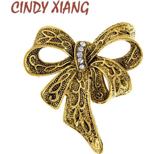 CINDY XIANG Rhinestone Bow Brooches For Women Vintage Bowknot Pin Brooch Sweater Accessories 2 Colors Available High Quality