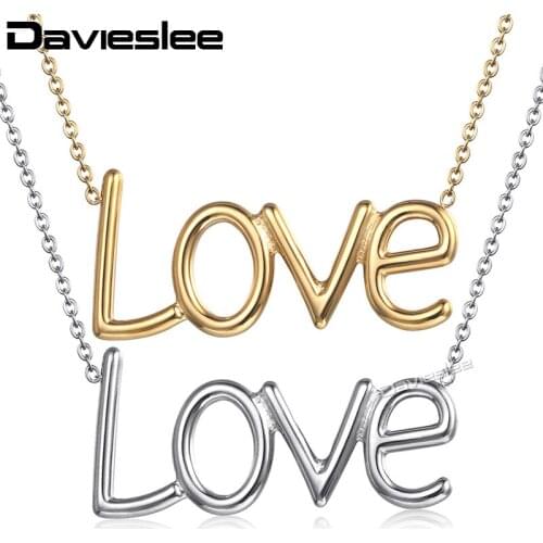 Davieslee Womens LOVE letter Pendant Necklaces Gold Silver Color Stainless Steel Pendant Necklace For Women Jewelry LKNM170