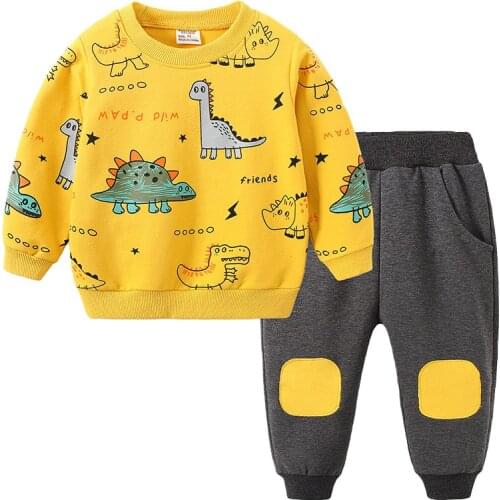 Children Clothes Set Baby Boys Cartoon Dinasour O Neck Long Sleeve Casual Sports Outwear Pullover Sweatshirts + Pants 2pcs