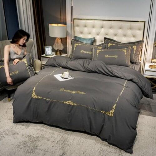 European Entry Lux Washed Brushed Embroidery Four-Piece Set Student Sheets Fitted Sheet Three Or Four Piece Suit 1.5/1.8M