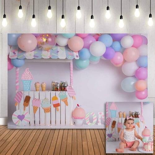 Ice Cream kids portrait backdrop for newborn photography cake smash balloons 1st birthday cakes photo booth background props