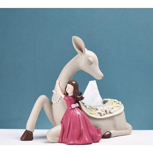 ARTS PRINCESS ANIMAL FIGURINE DEER GIRL PUMPING CARTON HOLDER RESIN CRAFT HOME LIVING ROOM DECORATION CREATIVE TISSUE BOX R5018